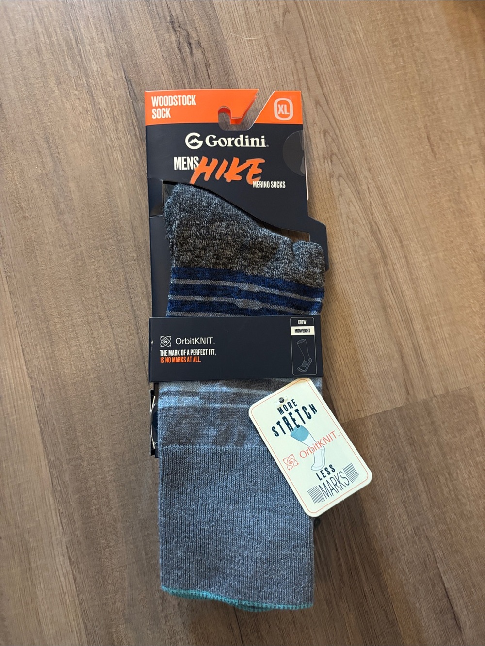 Gordini Men's Hike Woodstock sock crew height midweight size XL NWT